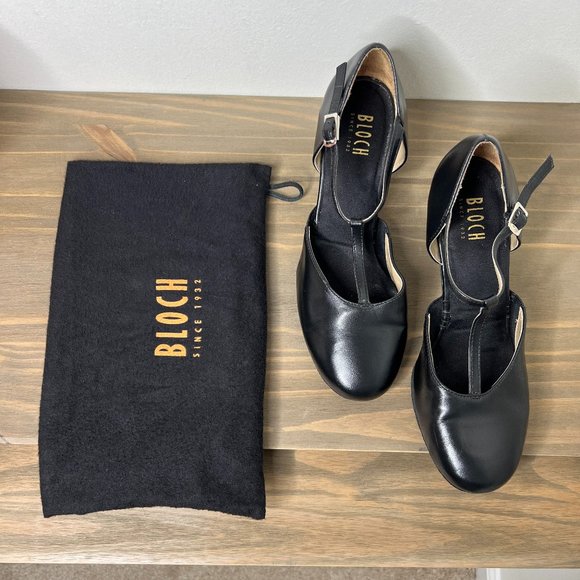 Bloch Shoes - BLOCH Adult T-Strap Heel Flex Dance Shoes- Black- Ballroom-Character - 9.5 = 8.5
